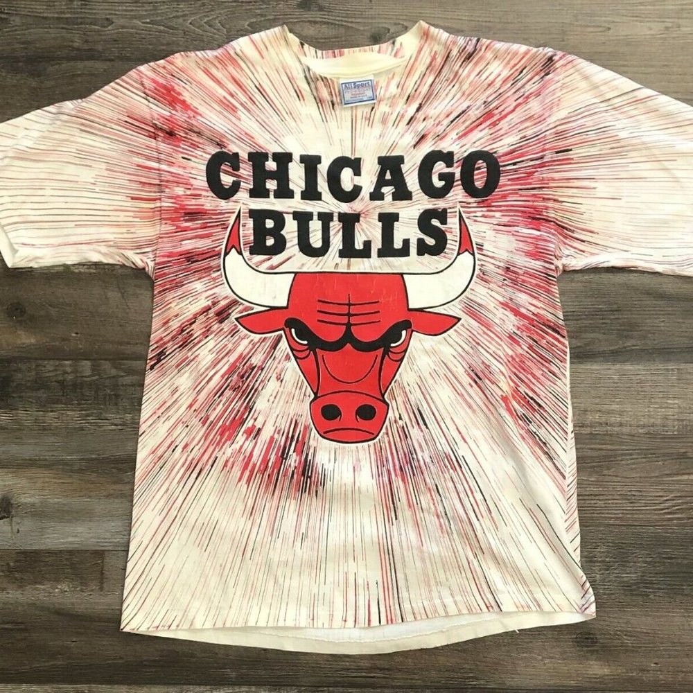 Vintage 90s All Sport Chicago Bulls Warp Speed All Over Print Shirt Mens Large